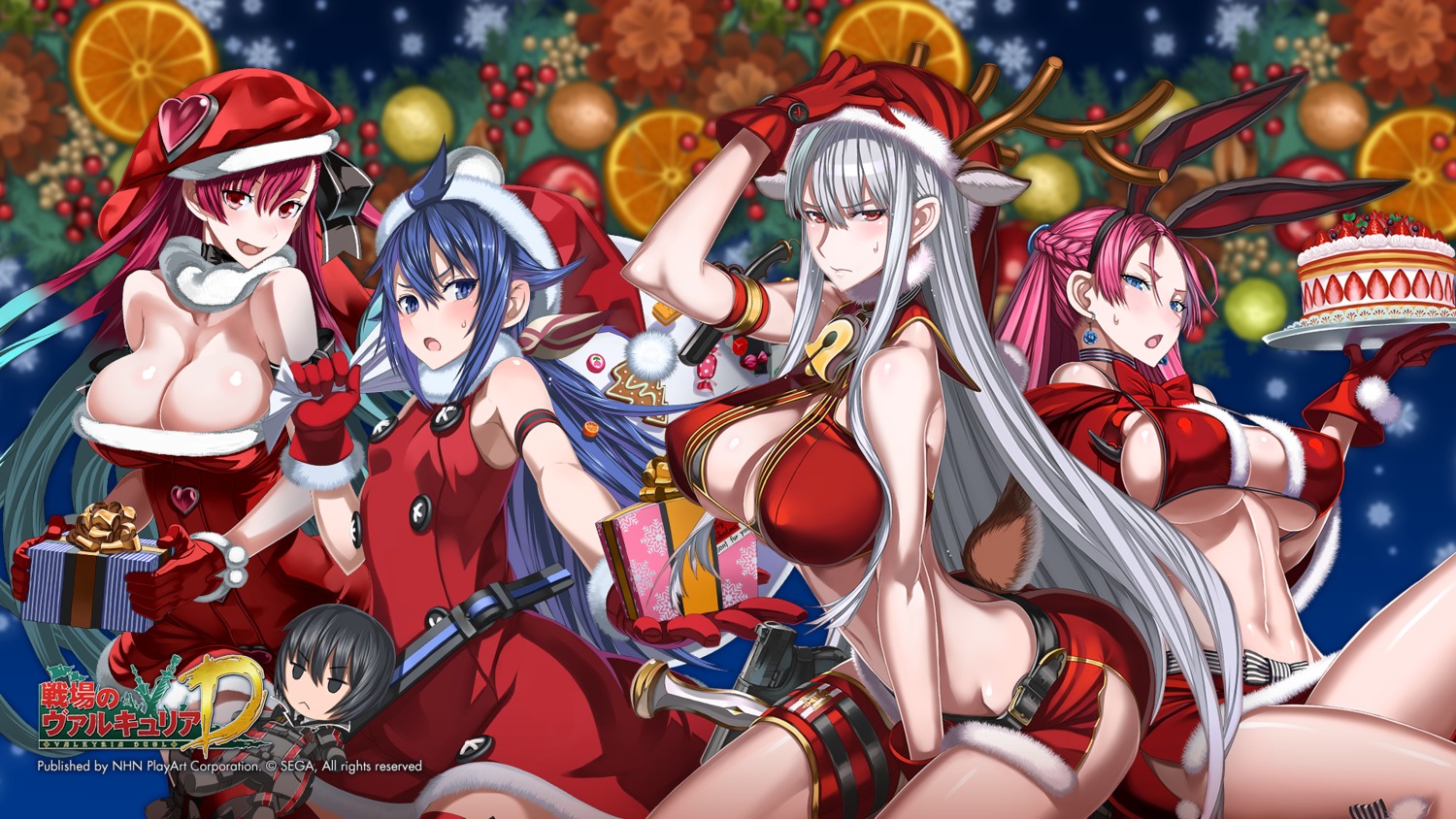 animal_ears bikini bunny_ears christmas cleavage dress erect_nipples gun honjou_raita imca juliana_eberhardt riela_marcellis selvaria_bles swimsuits thighhighs underboob valkyria_chronicles valkyria_chronicles_duel wallpaper