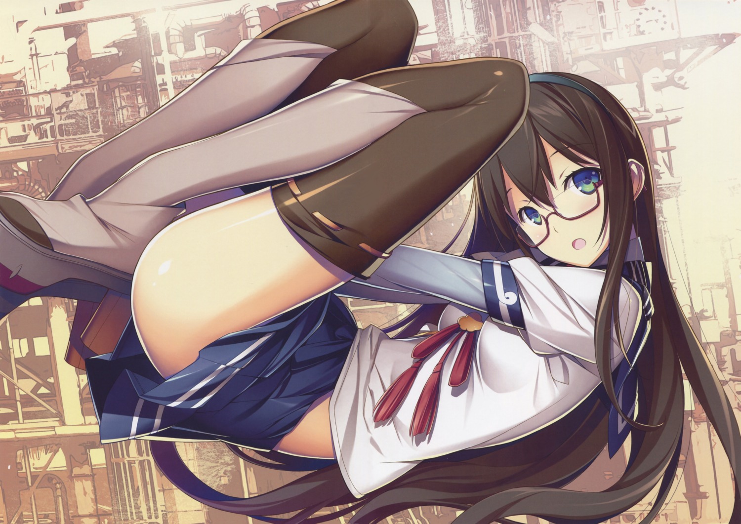 heels kantai_collection kikuchi_seiji megane ooyodo_(kancolle) scanning_dust seifuku thighhighs