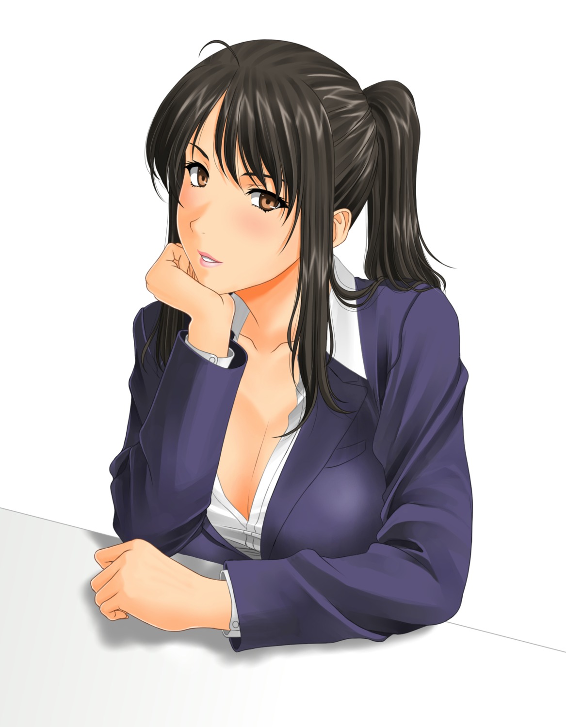 business_suit cleavage dress_shirt muryuuin_tayun open_shirt