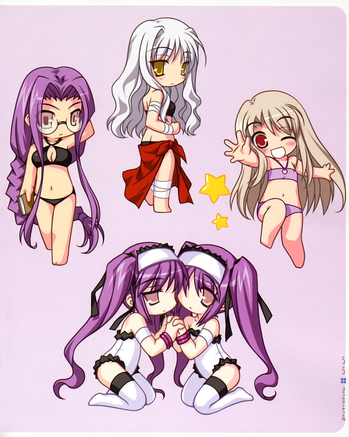 bikini black caren_hortensia chibi euryale fate/hollow_ataraxia fate/stay_night fate/zero illyasviel_von_einzbern rider stheno swimsuits type-moon