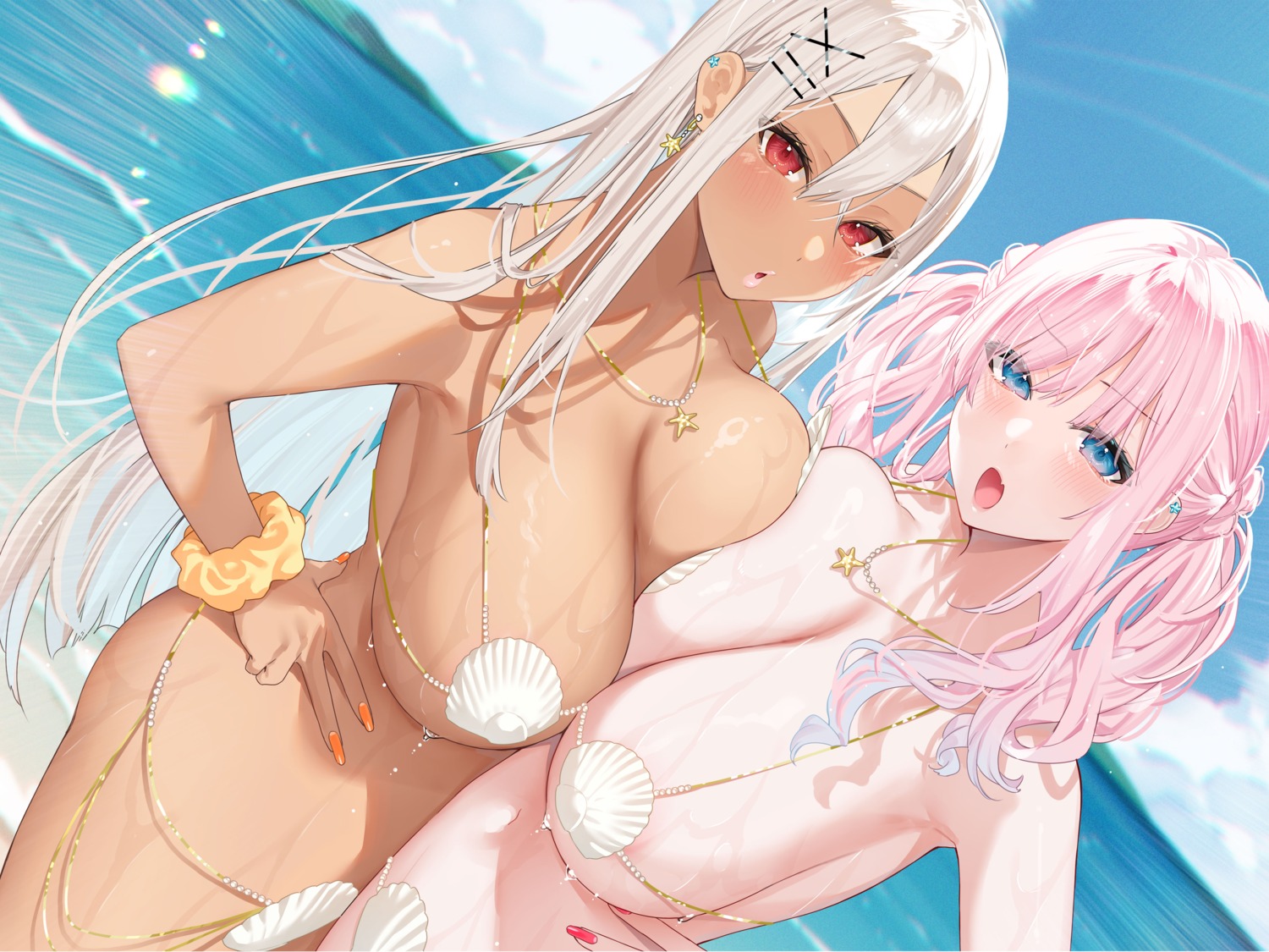 bekotarou bikini swimsuits symmetrical_docking wet