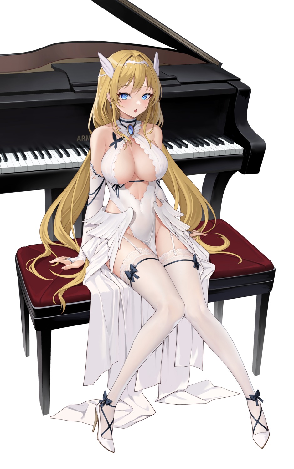 dress garter heels no_bra nopan sbbs see_through soitsu_(alb) stockings thighhighs wings