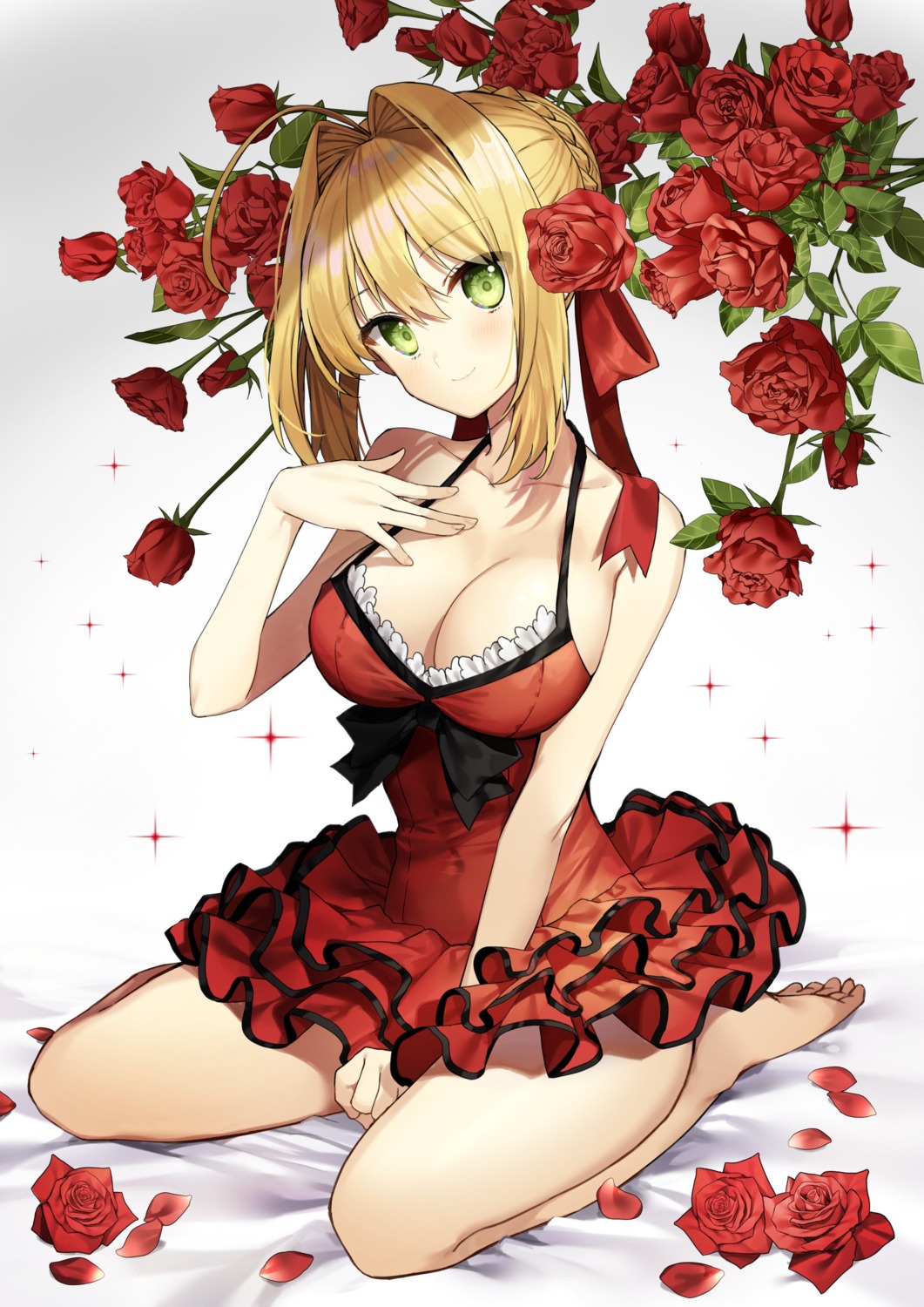 cleavage dress fate/extra fate/stay_night gabe_(seelunto) saber_extra