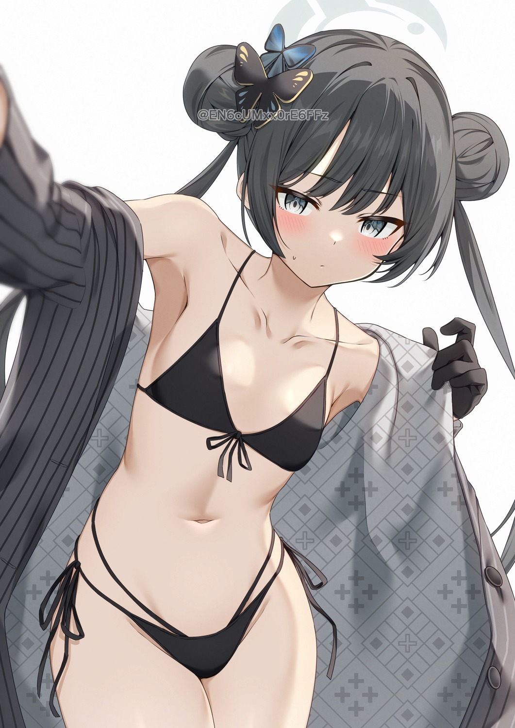 bikini blue_archive halo loli official_watermark open_shirt ryuuge_kisaki selfie swimsuits undressing yamano_rokamizu