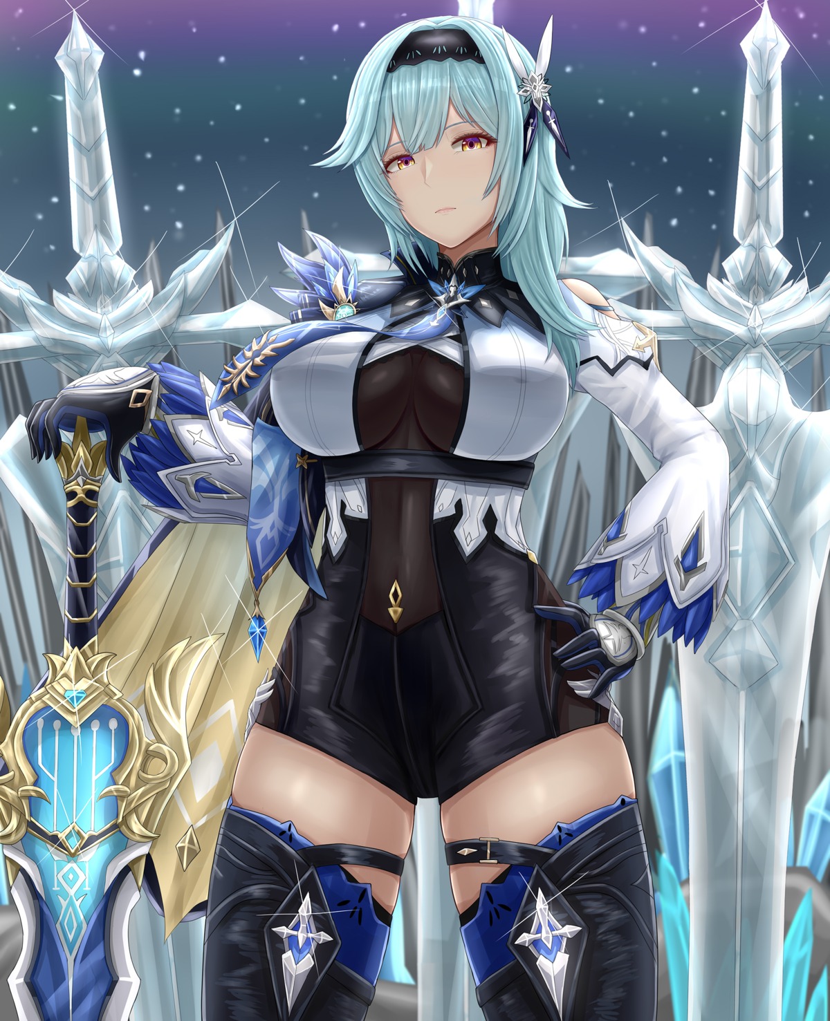 archstreal eula genshin_impact sword thighhighs