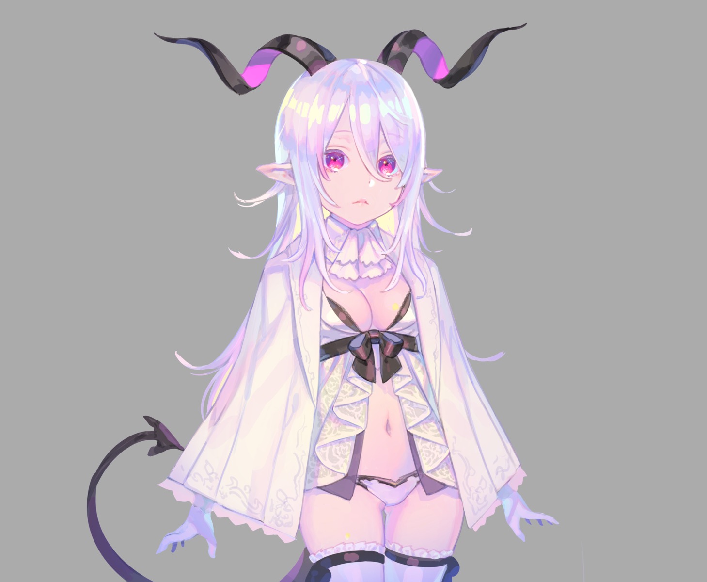 cleavage enkyo_yuuichirou horns lingerie pantsu pointy_ears see_through tail thighhighs