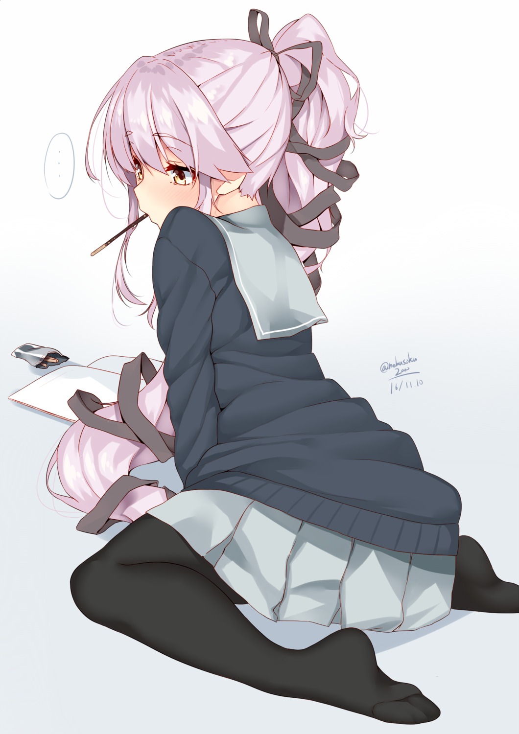 autographed feet kantai_collection nebusoku pantyhose seifuku sweater yura_(kancolle)