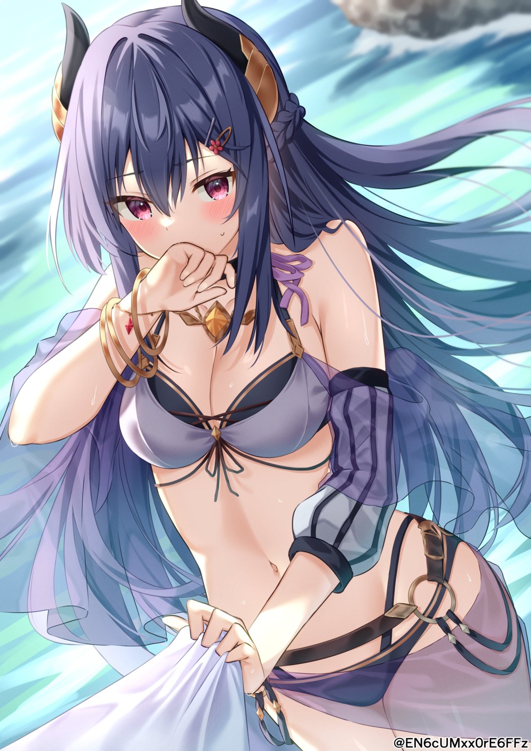 bikini horns princess_connect! princess_connect!_re:dive see_through shijou_rei swimsuits yamano_rokamizu