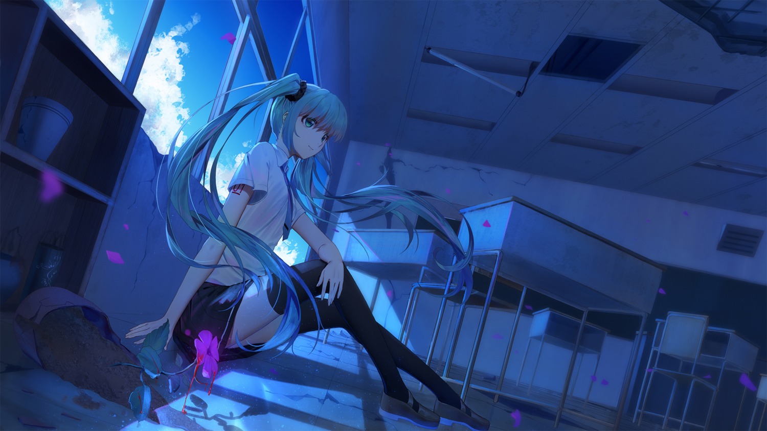 hatsune_miku ji_dao_ji seifuku tattoo thighhighs vocaloid wallpaper