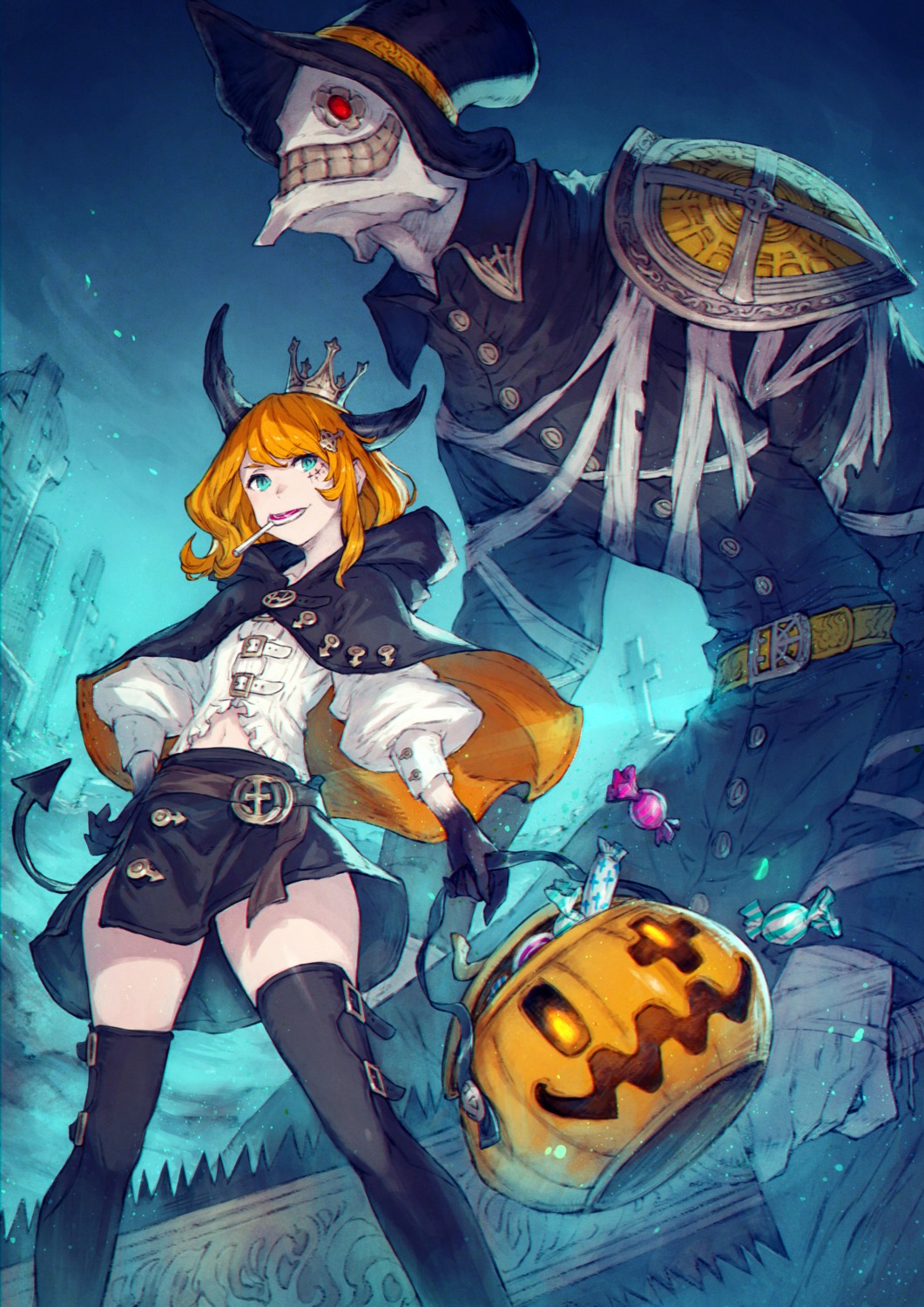 halloween horns kusano_shinta thighhighs