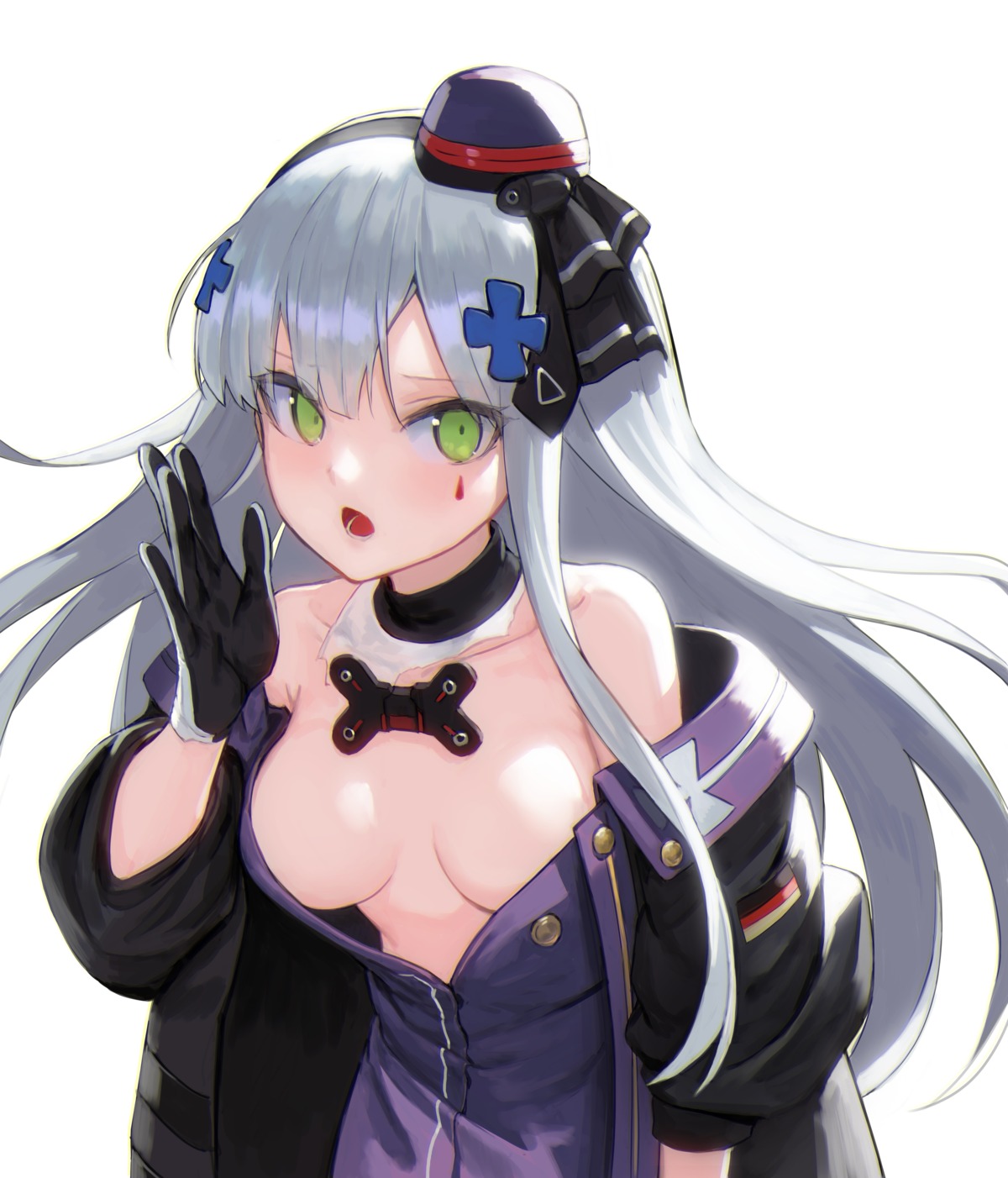 breasts egk513 girls_frontline hk416_(girls_frontline) no_bra open_shirt uniform