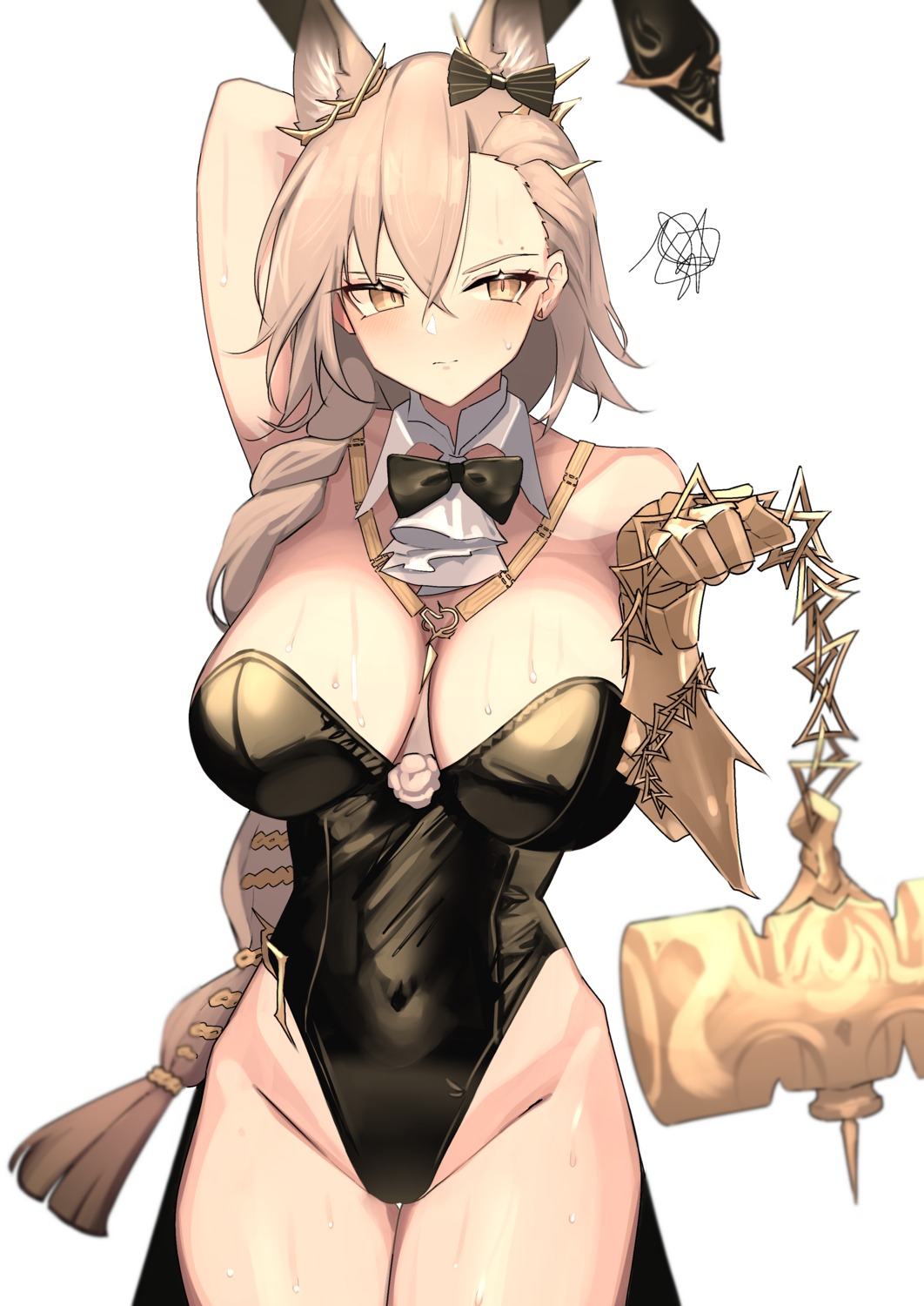 360_(taiyo360) animal_ears arknights bunny_ears bunny_girl no_bra penance weapon