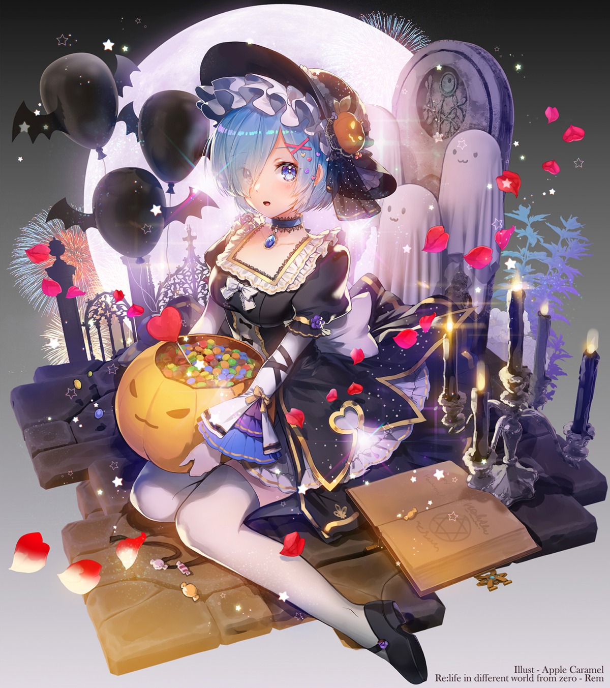 apple_caramel artist_revision halloween heels re_zero_kara_hajimeru_isekai_seikatsu rem_(re_zero) thighhighs