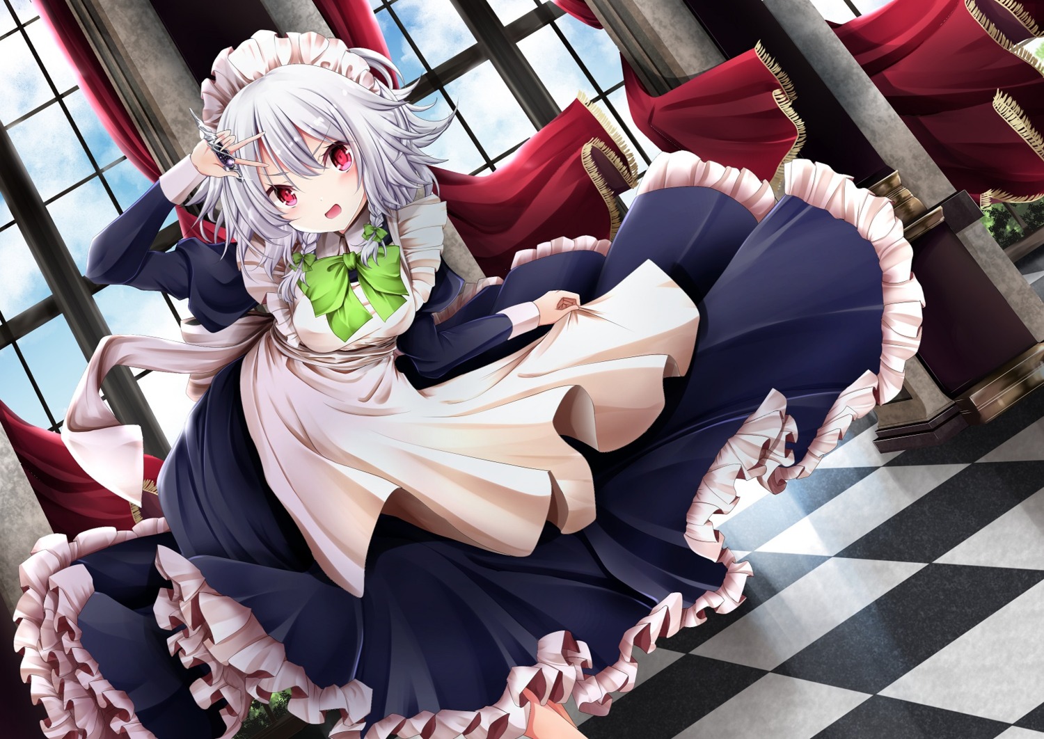 izayoi_sakuya kitora_(kisekinonameko) maid skirt_lift touhou