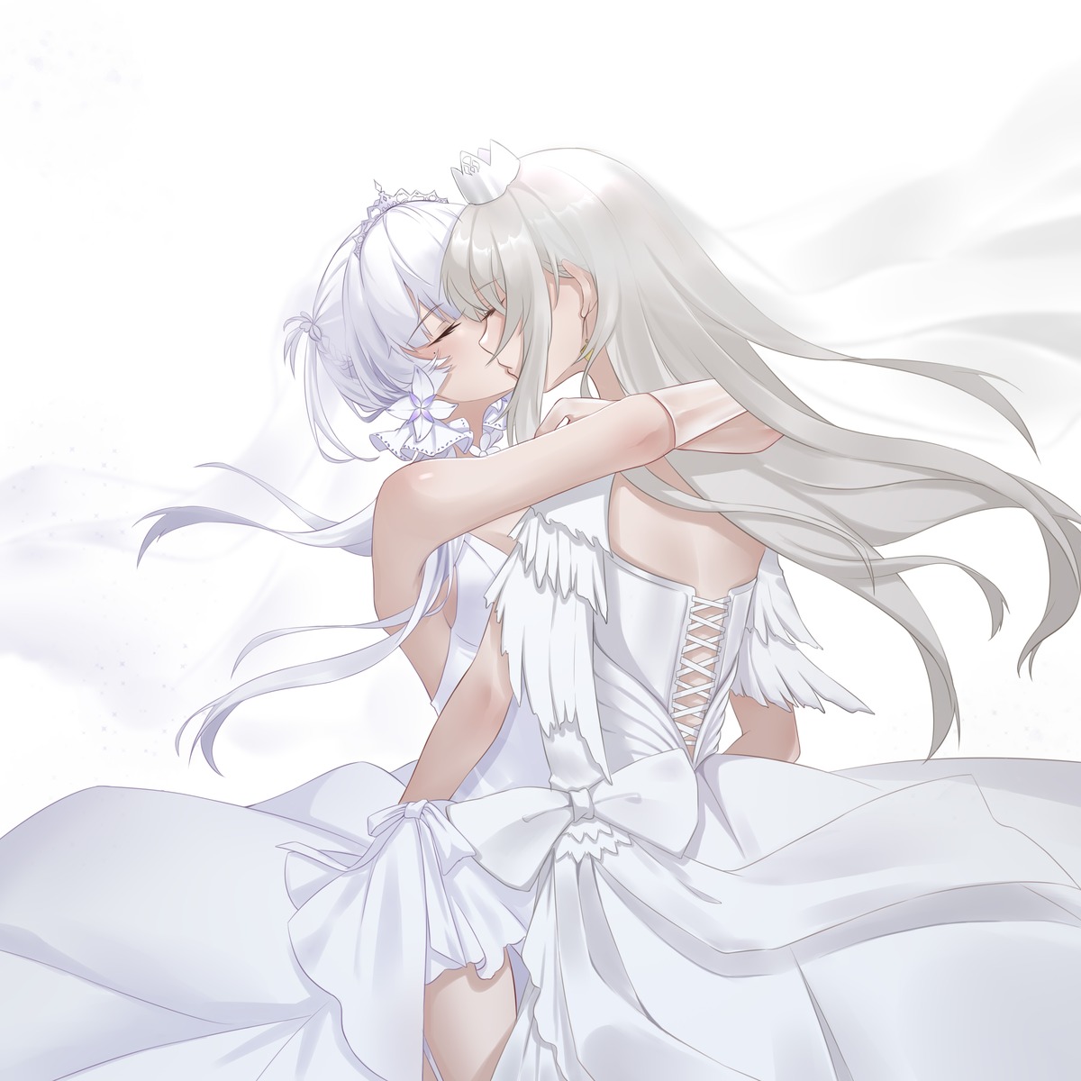 azur_lane dress enterprise_(azur_lane) illustrious_(azur_lane) wedding_dress xiaoli_(1507) yuri