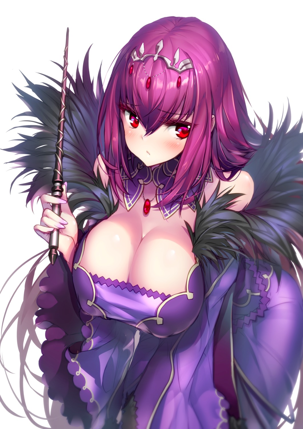 dress erect_nipples fate/grand_order hong_(white_spider) no_bra scathach_(fate/grand_order) weapon