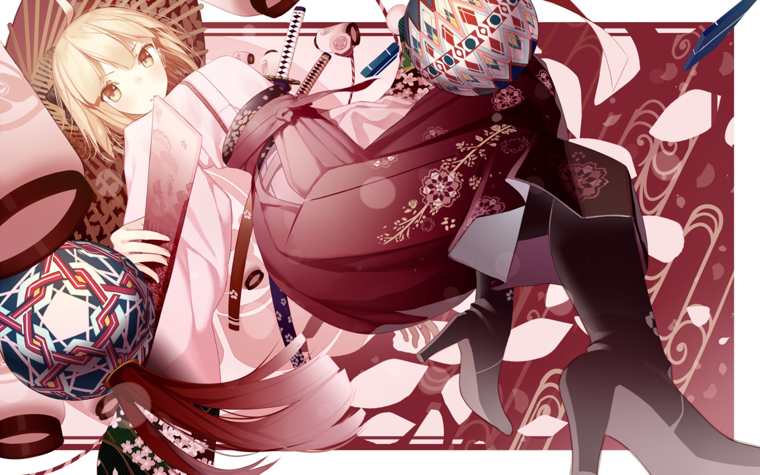 atha_(leejuiping) fate/grand_order fate/stay_night heels japanese_clothes okita_souji_(fate) sword umbrella wallpaper