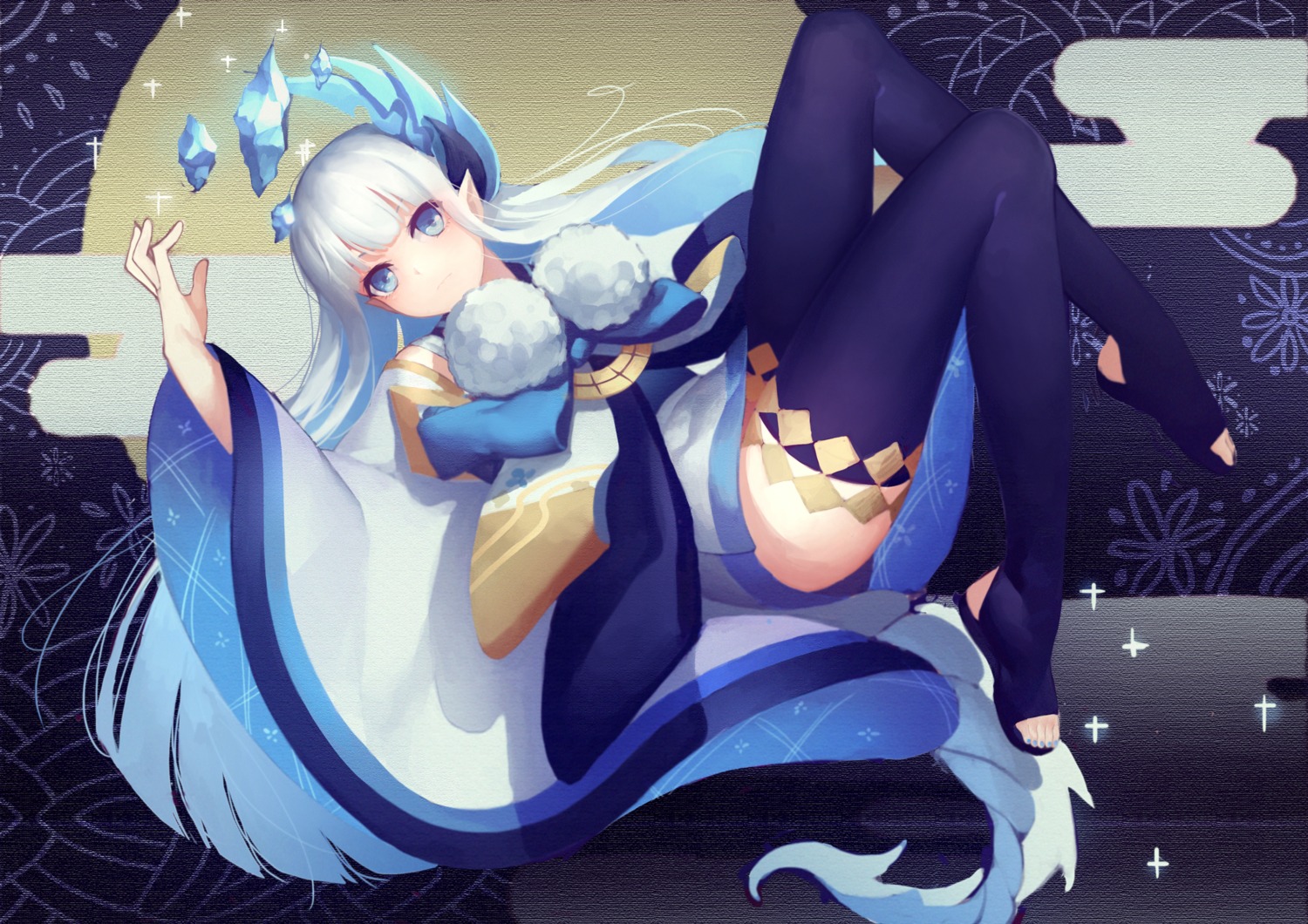 horns pointy_ears qiongsheng tail thighhighs