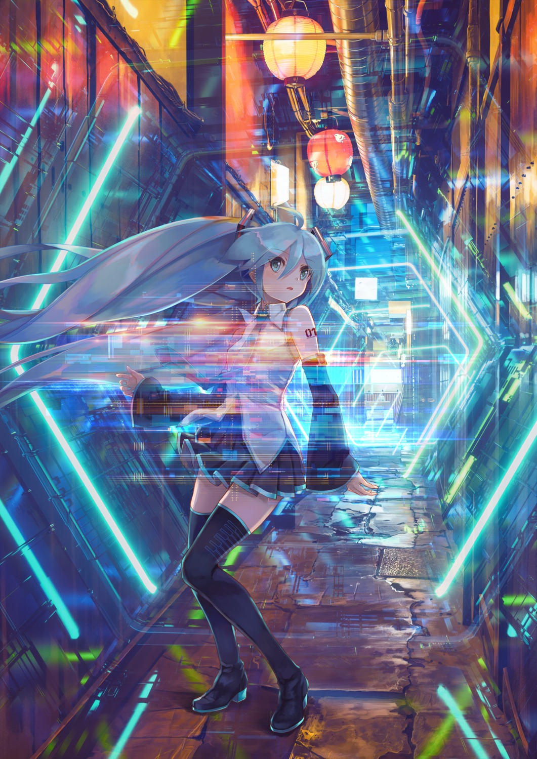 hatsune_miku heels kyoto_nippon_festival takepon1123 tattoo thighhighs vocaloid