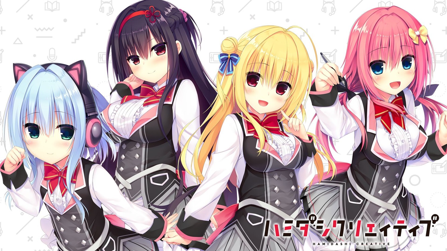 animal_ears hamidashi_creative headphones izumi_hiyori kamakura_shio madosoft nekomimi nishiki_asumi seifuku tokiwa_kano utsunomiya_tsumire wallpaper