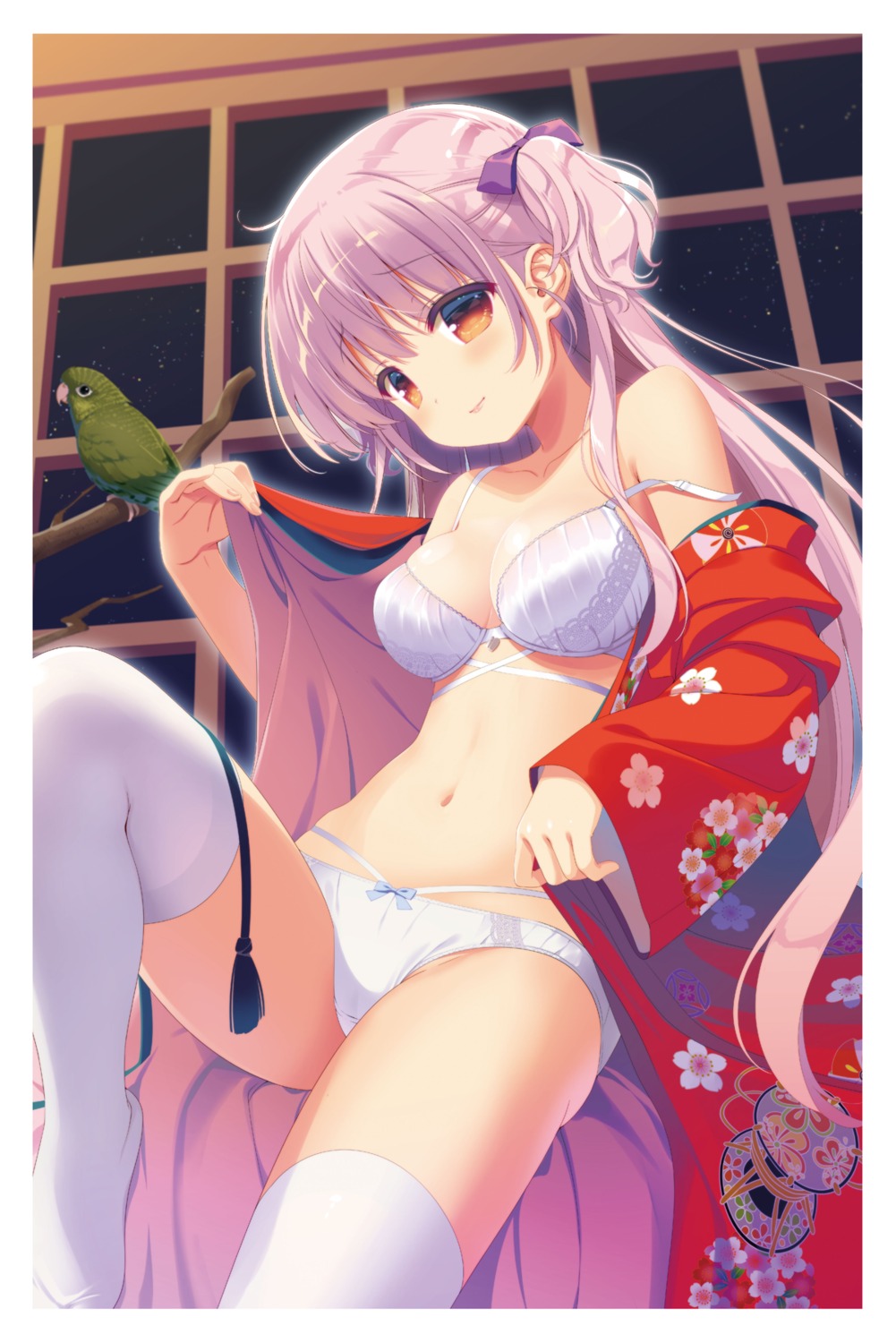 bra japanese_clothes open_shirt pantsu santa_matsuri thighhighs undressing