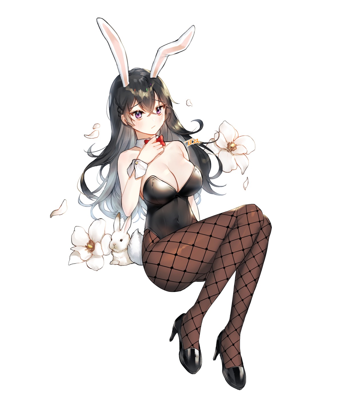 animal_ears breast_hold bunny_ears bunny_girl fishnets heels no_bra pantyhose puckjjick_(belbesi19) tail