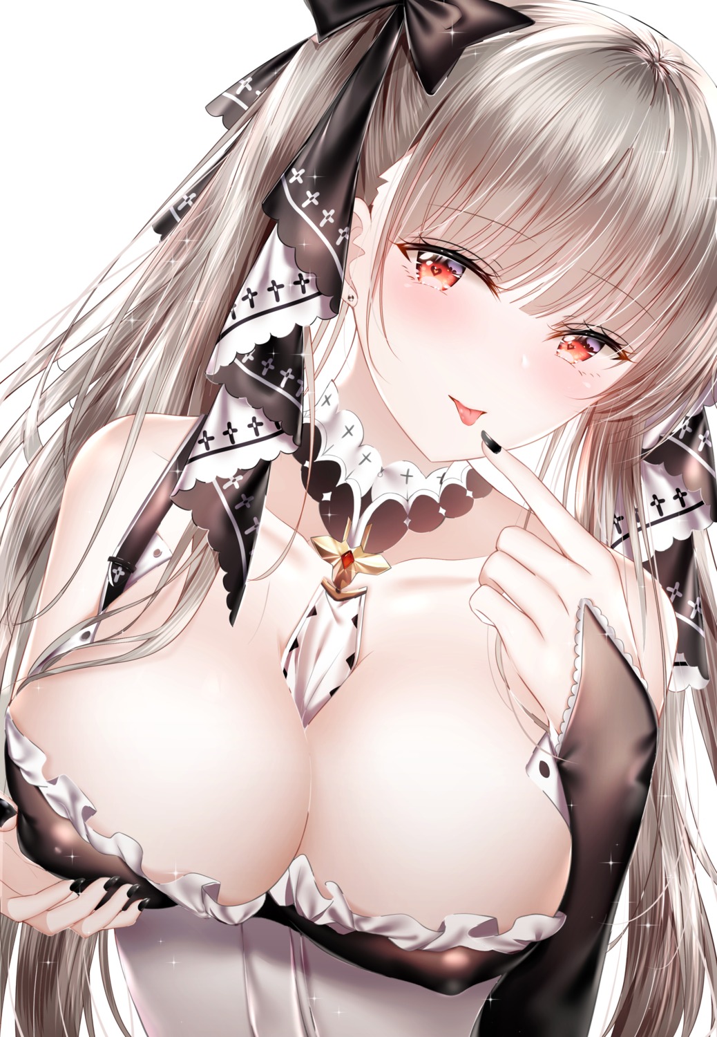 azur_lane breast_hold erect_nipples formidable_(azur_lane) gothic_lolita junpaku_karen lolita_fashion no_bra