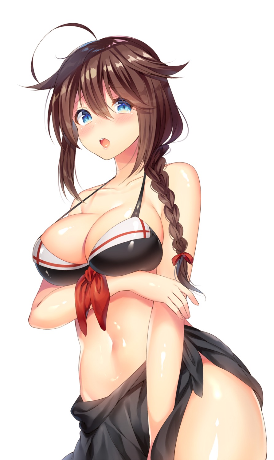 bikini_top breast_hold cleavage kantai_collection ntk_7t5 shigure_(kancolle) swimsuits