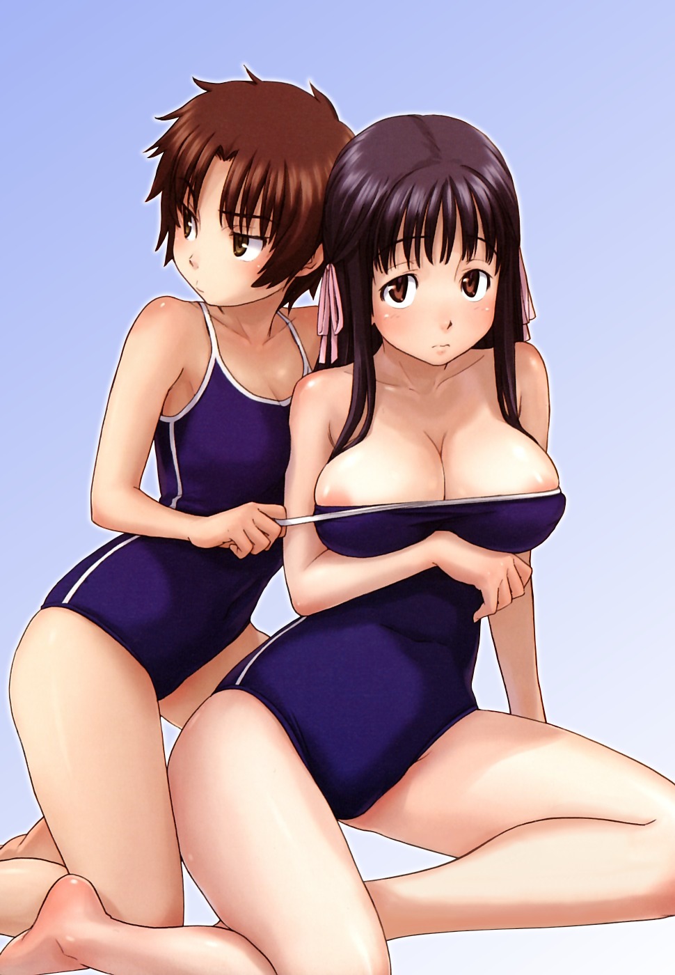 areola cleavage naruko_hanaharu swimsuits undressing yuri