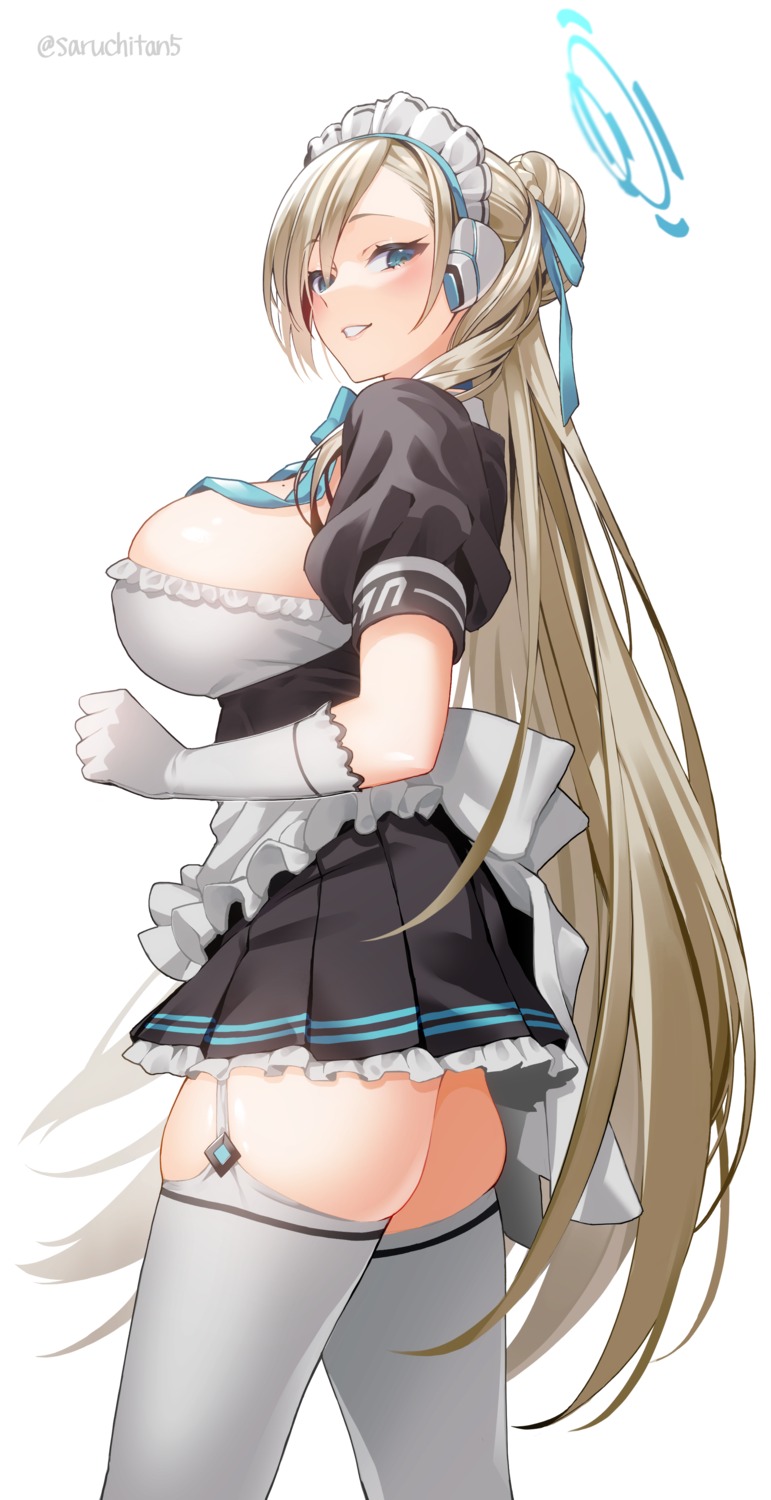 blue_archive halo ichinose_asuna maid no_bra saruchitan stockings thighhighs