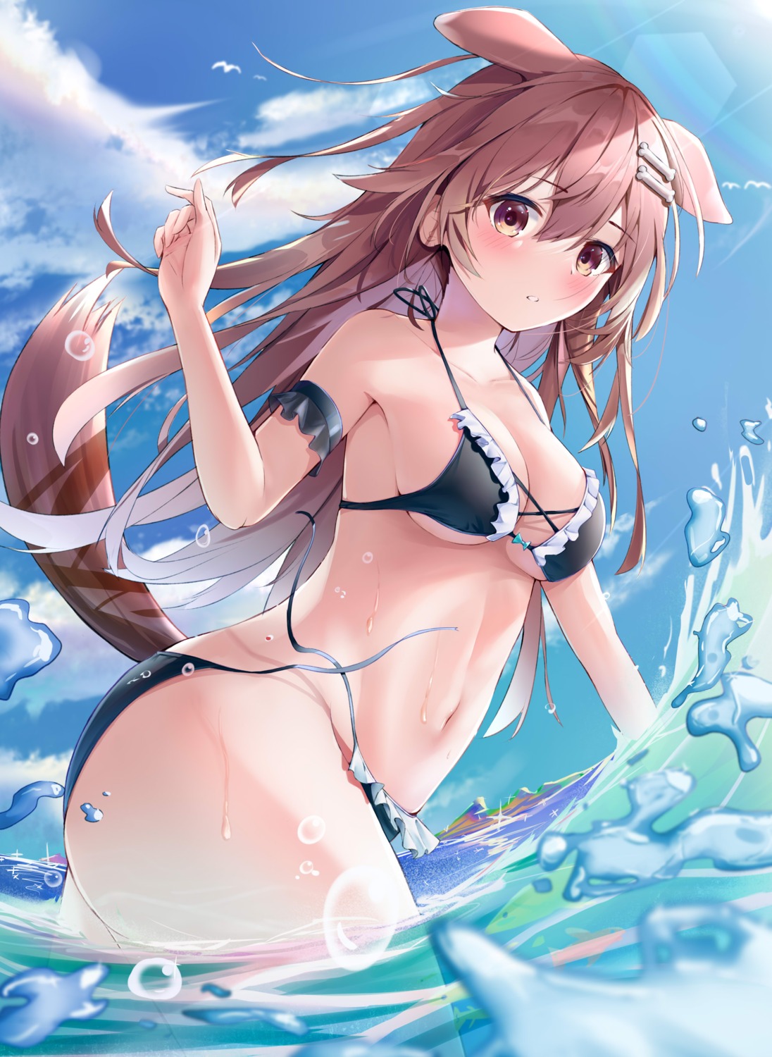 animal_ears ass bikini hololive hololive_gamers inugami_korone inumimi swimsuits tail wardrobe_malfunction wet wolfgang