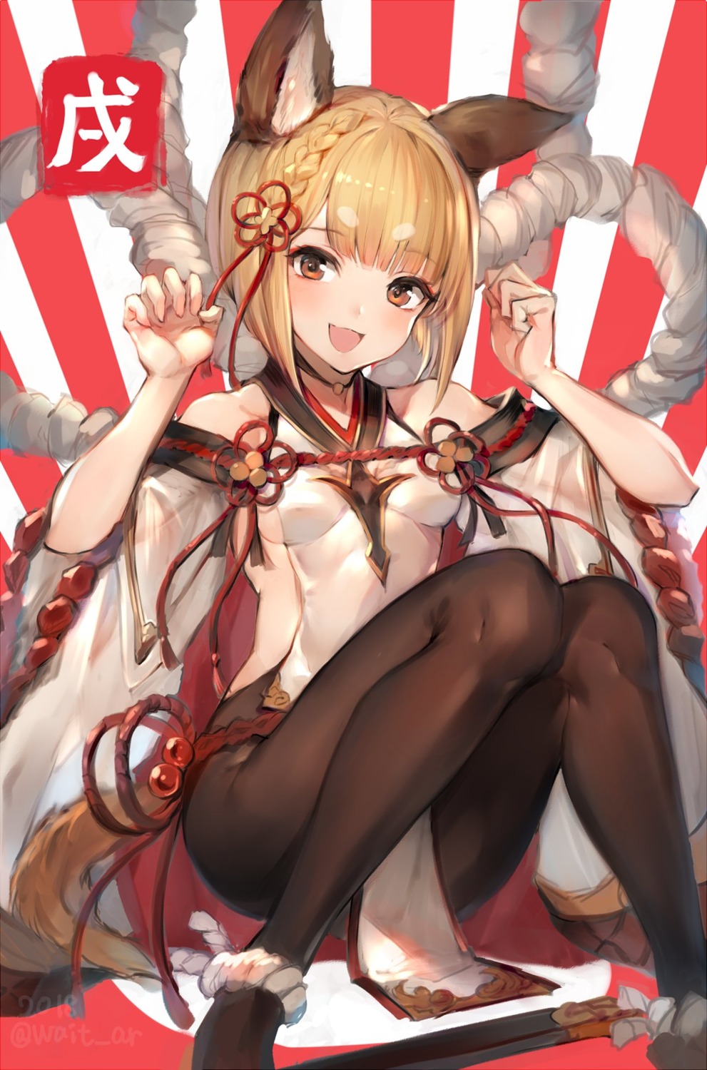 animal_ears granblue_fantasy inumimi japanese_clothes oyu_(sijimisizimi) pantyhose tail vajra_(granblue_fantasy)