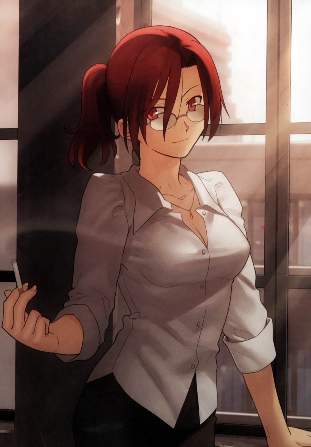 aozaki_touko cleavage kara_no_kyoukai megane smoking takeuchi_takashi type-moon