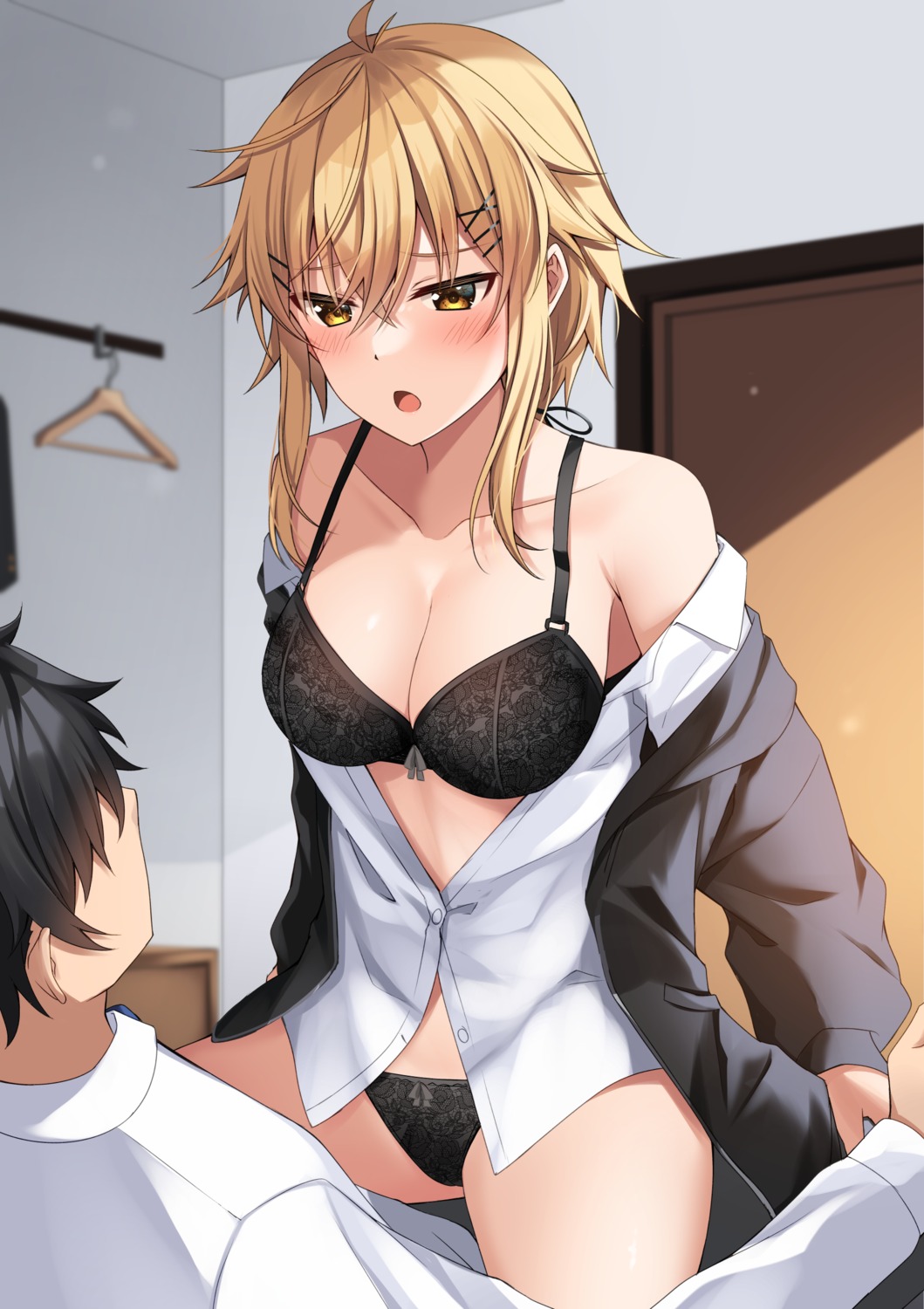 bra dress_shirt komori_kuzuyu open_shirt pantsu