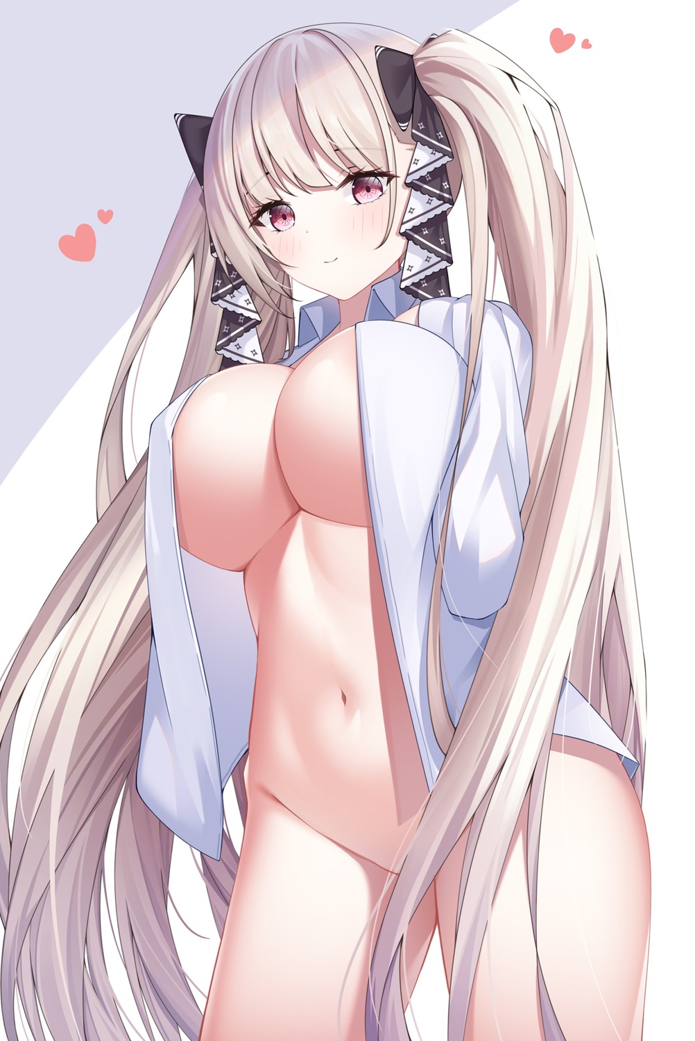 azur_lane bottomless dress_shirt formidable_(azur_lane) lin_(user_uzmw2535) no_bra open_shirt