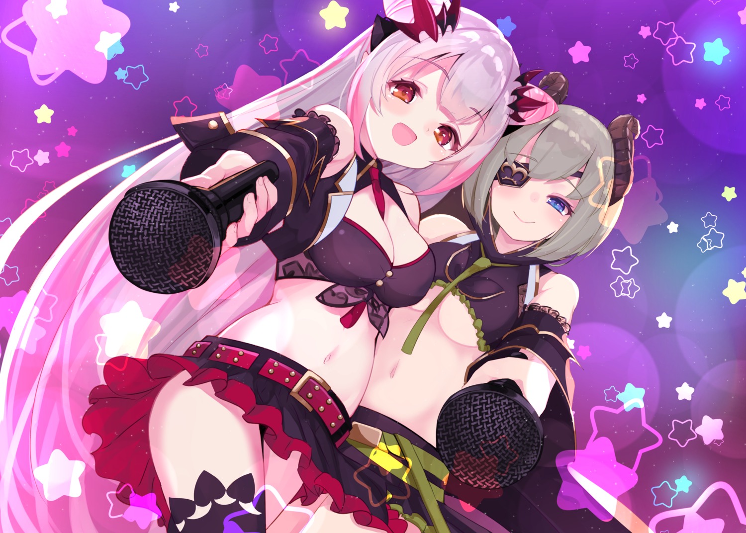 cleavage eyepatch honey_strap horns nanashi_inc. no_bra sekishiro_mico thighhighs underboob wankoo-mikami