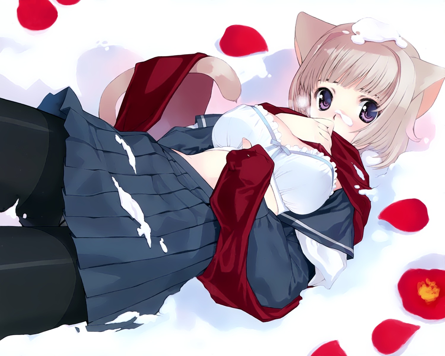 animal_ears bra fixed mibu_natsuki nekomimi open_shirt pantyhose