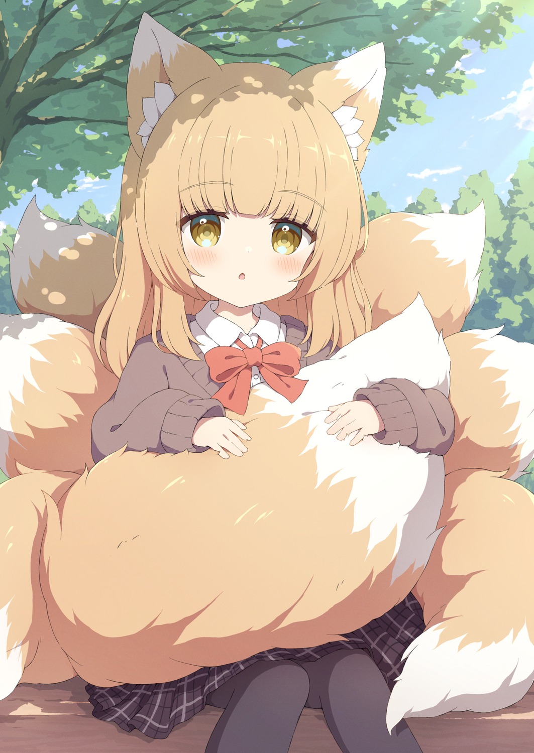 animal_ears kitsune pantyhose seifuku sweater tail tyakomes