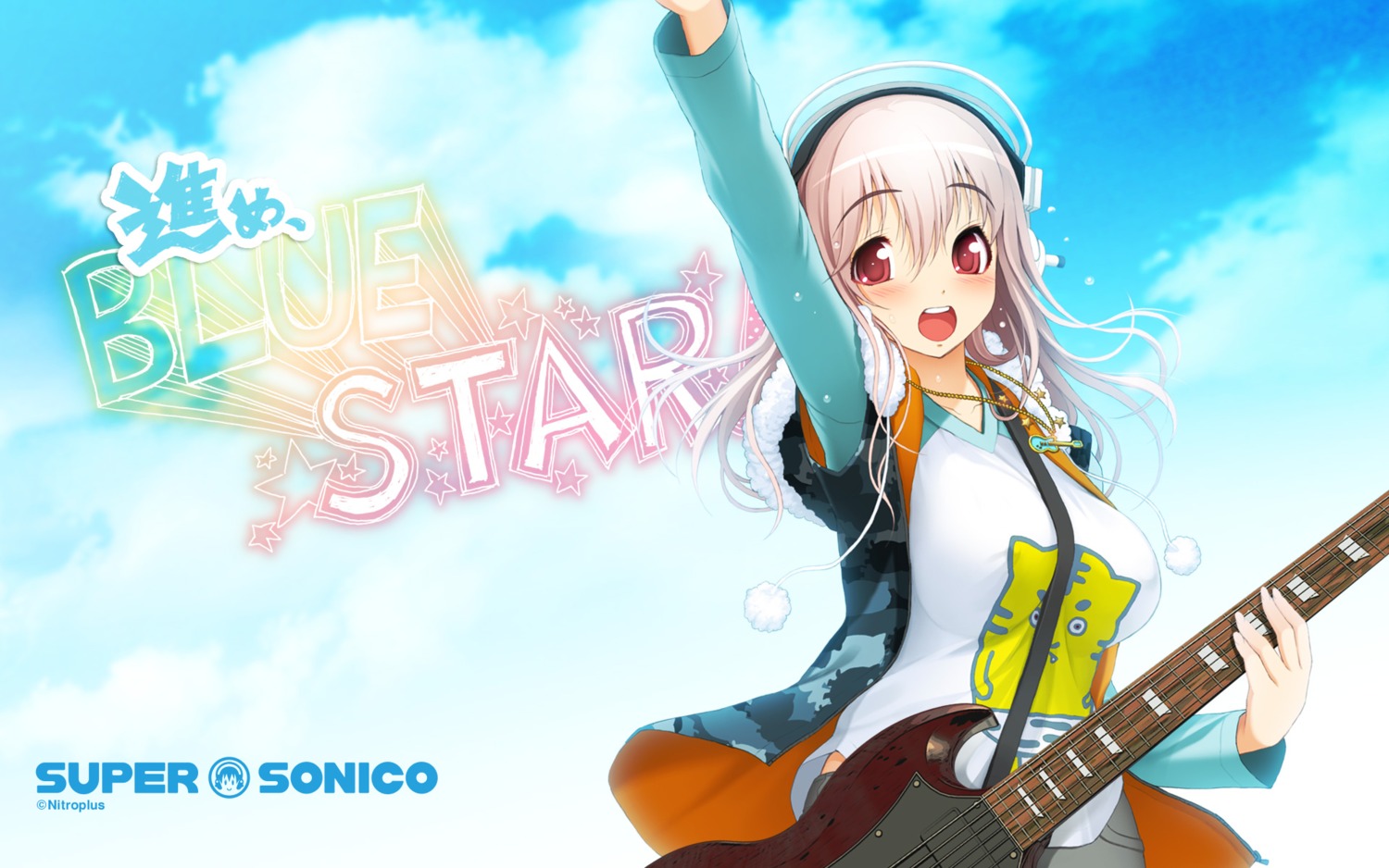 guitar headphones sonico super_sonico tsuji_santa wallpaper