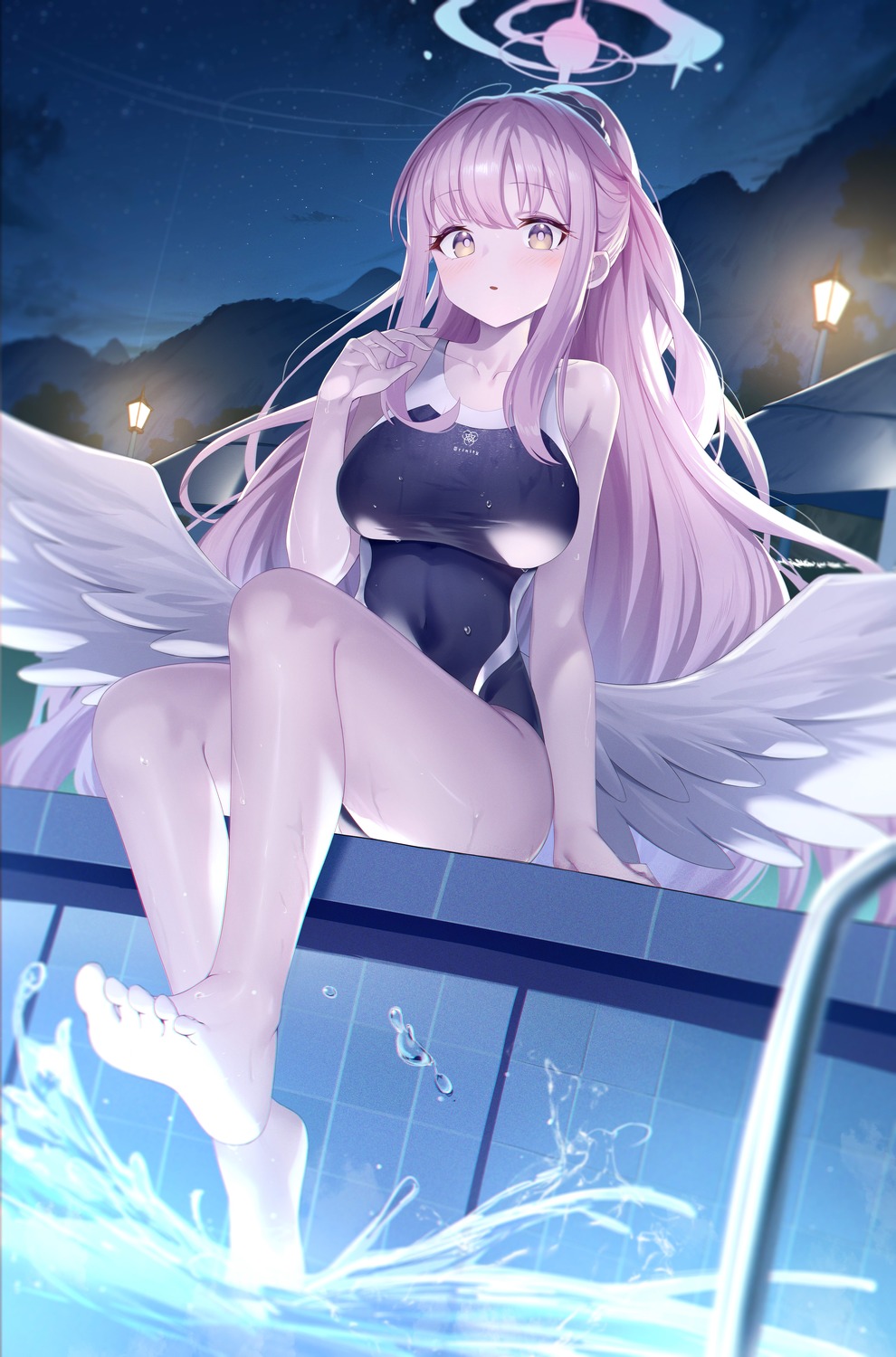 angel blue_archive misono_mika roi_(liu_tian) swimsuits wet wings