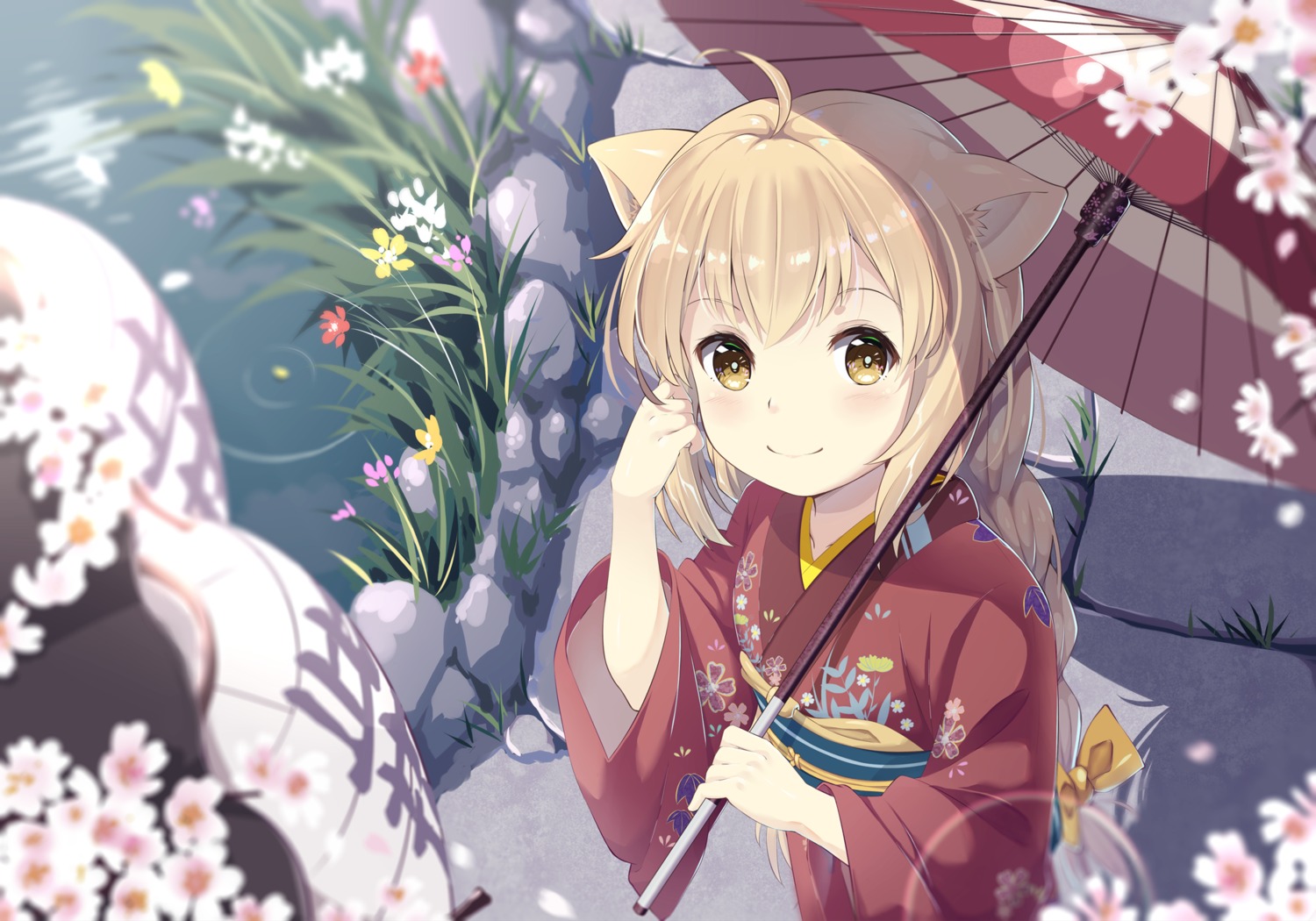 animal_ears kimono kitsune konohana_kitan tagme umbrella yuzu_(konohana_kitan)