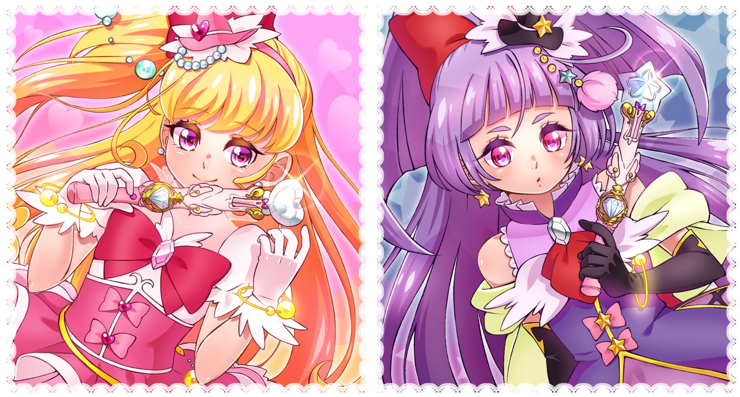 asahina_mirai dress izayoi_riko mahou_girls_precure! pretty_cure weapon yupiteru