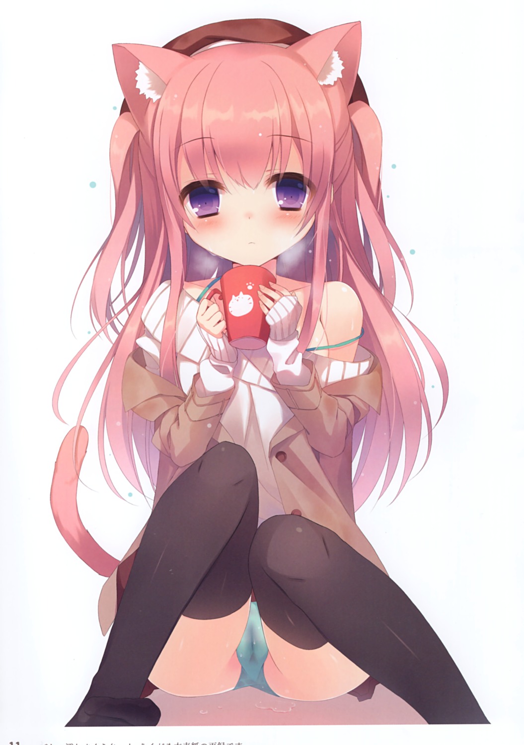 amamine amamineko_cafe animal_ears cameltoe nekomimi pantsu sweater tail thighhighs