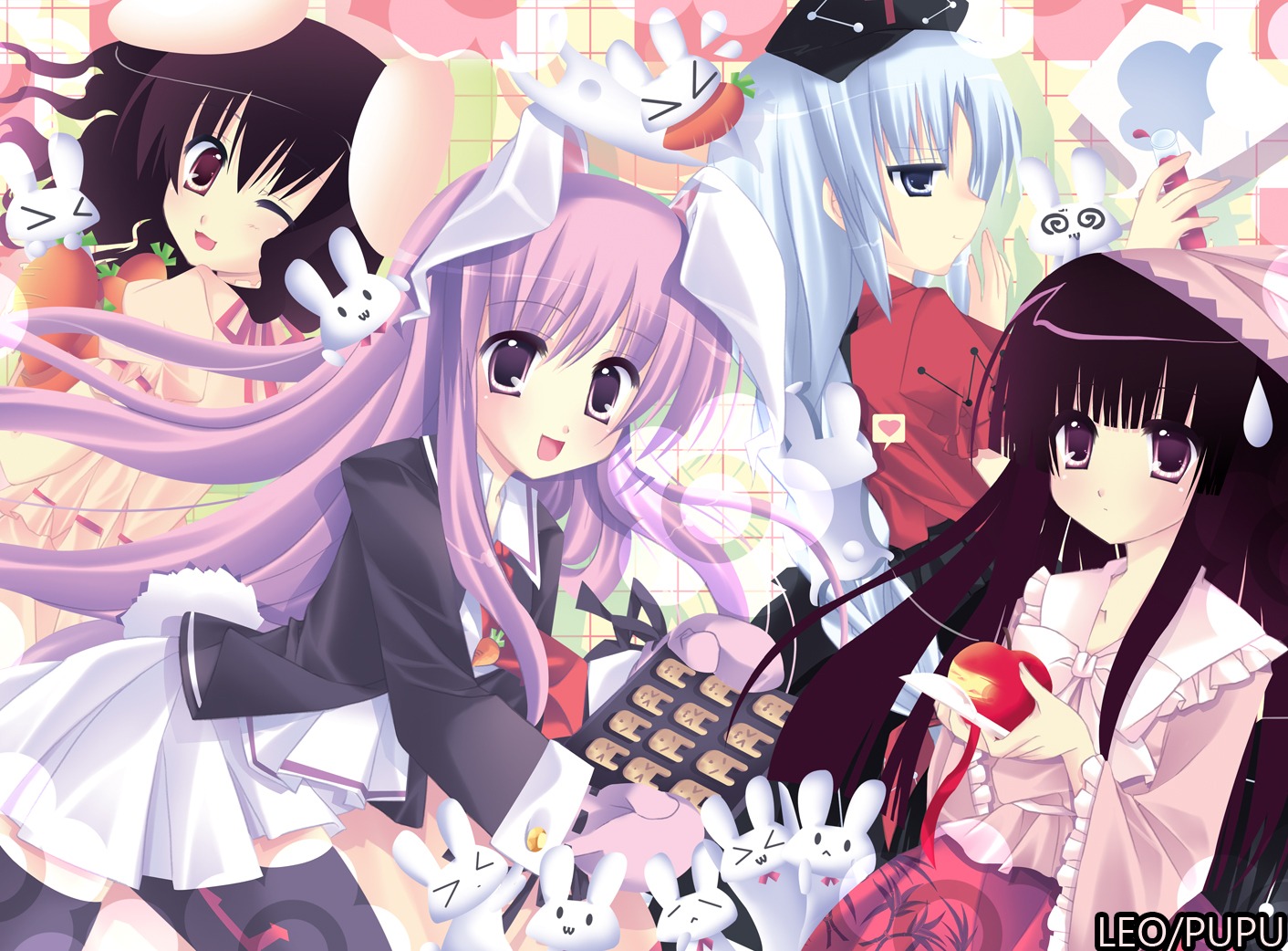 animal_ears bunny_ears houraisan_kaguya inaba_tewi pupu reisen_udongein_inaba thighhighs touhou yagokoro_eirin