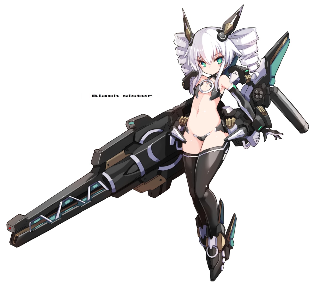 bikini_armor black_sister choujigen_game_neptune karukan loli mecha_musume thighhighs weapon