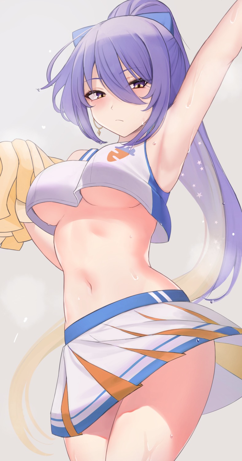 cheerleader hololive hololive_indonesia moona_hoshinova no_bra skirt_lift tagme underboob