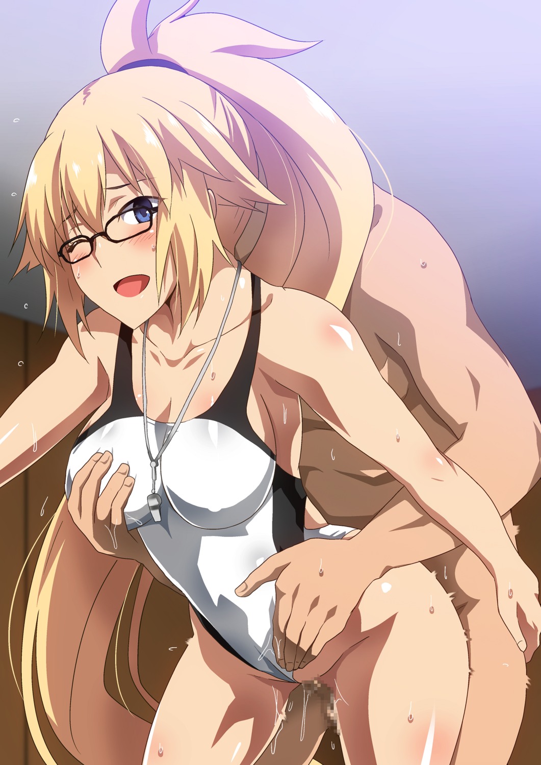 breast_grab censored fate/grand_order hara_(harayutaka) jeanne_d'arc jeanne_d'arc_(fate) megane penis pussy_juice sex swimsuits