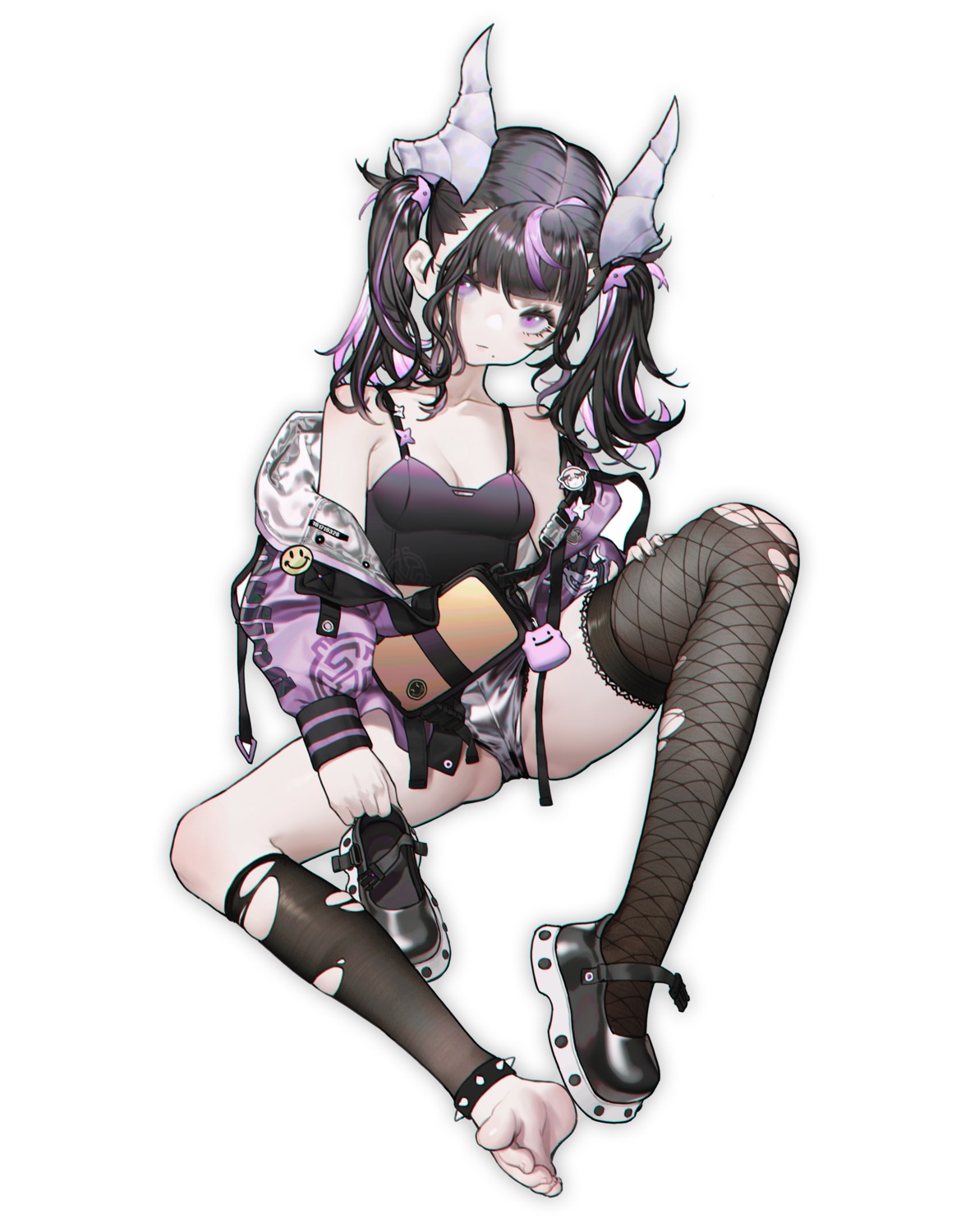 alver cleavage feet fishnets horns no_bra thighhighs torn_clothes