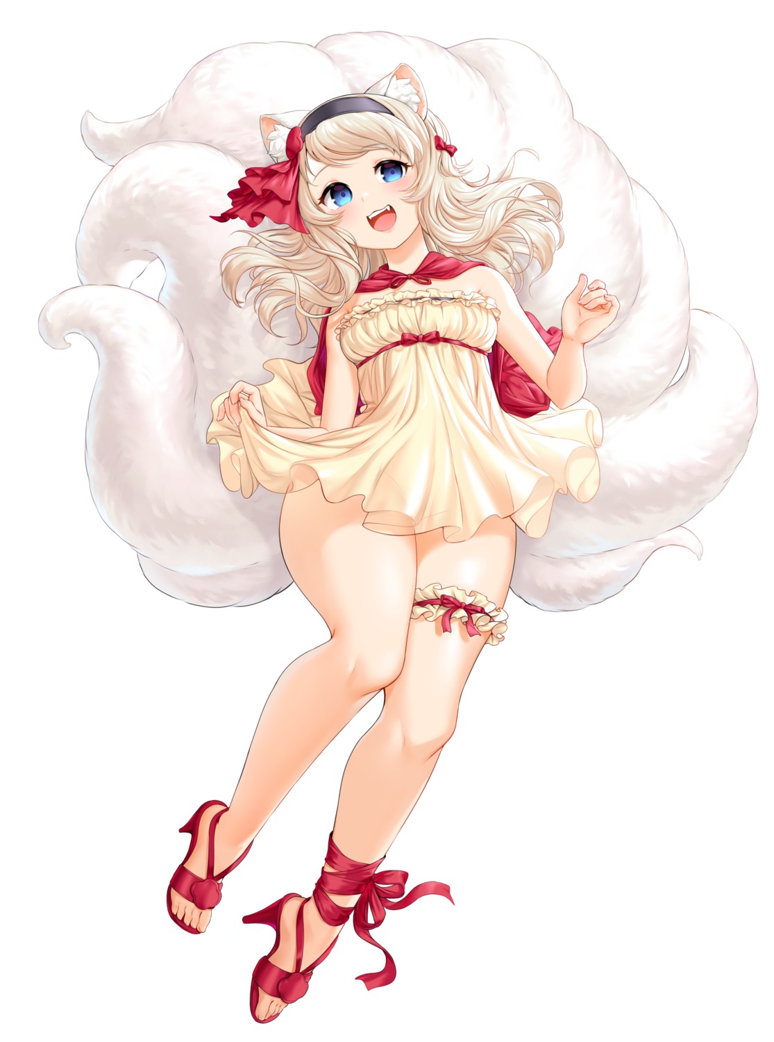 animal_ears dress garter heels kitsune skirt_lift susukitten tail