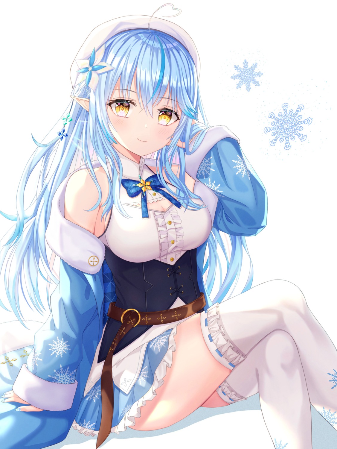 elf funii hololive pointy_ears skirt_lift thighhighs yukihana_lamy